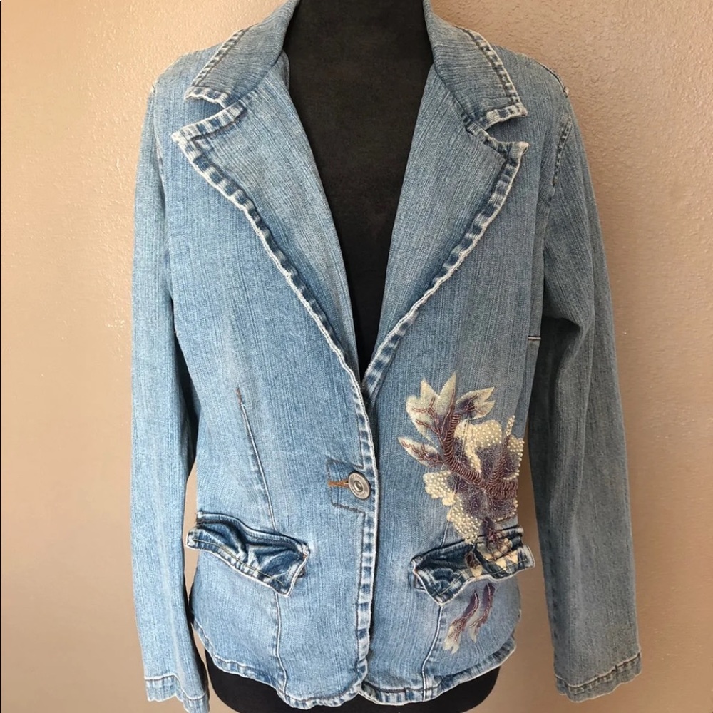Floral Beaded Jean Jacket